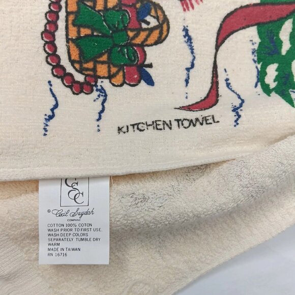 Vintage Cecil Saydah Christmas Fringe Kitchen Towel Pair Tree Reindeer New READ - Picture 12 of 12